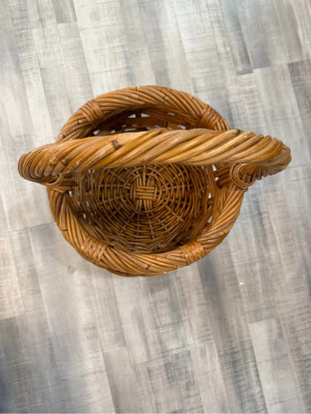 Handmade Wicker Basket with Handle Round Brown Rustic Farmhouse Decor 11”